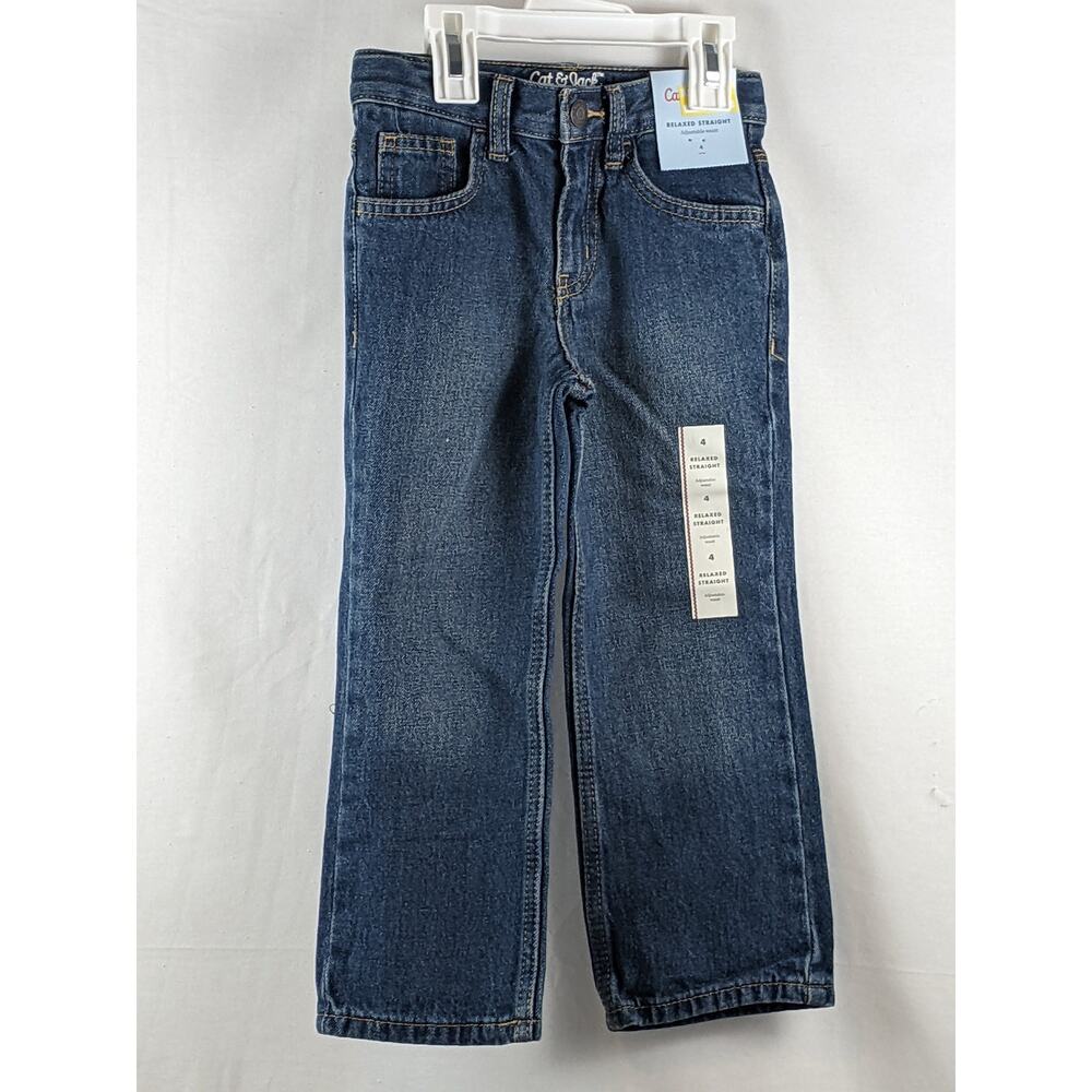 Cat & Jack Jeans Medium Wash 4 Blue Straight Leg Relaxed Fit Adjustable‎ Waist